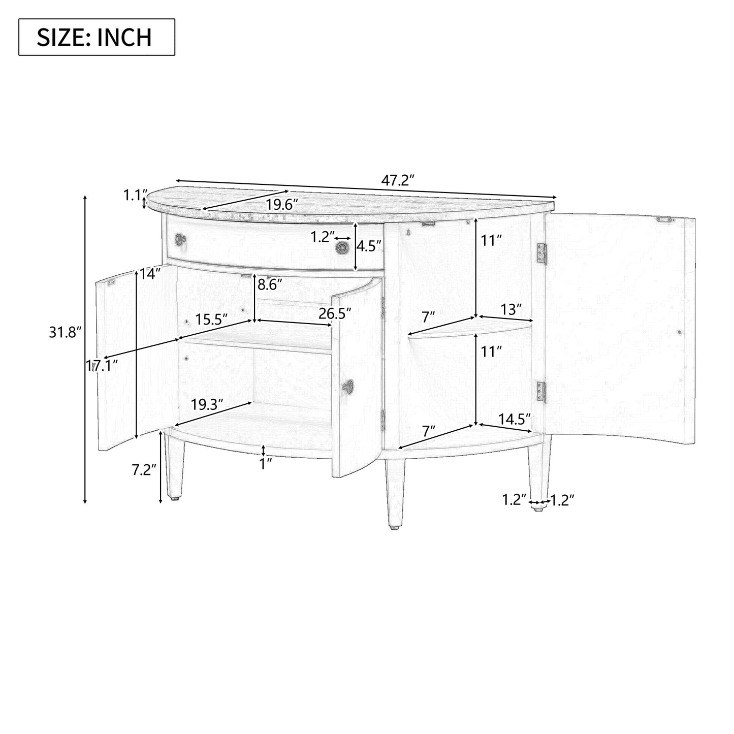 Curved Design Storage Cabinet made of Fraxinus Mandschuric Solid Wood