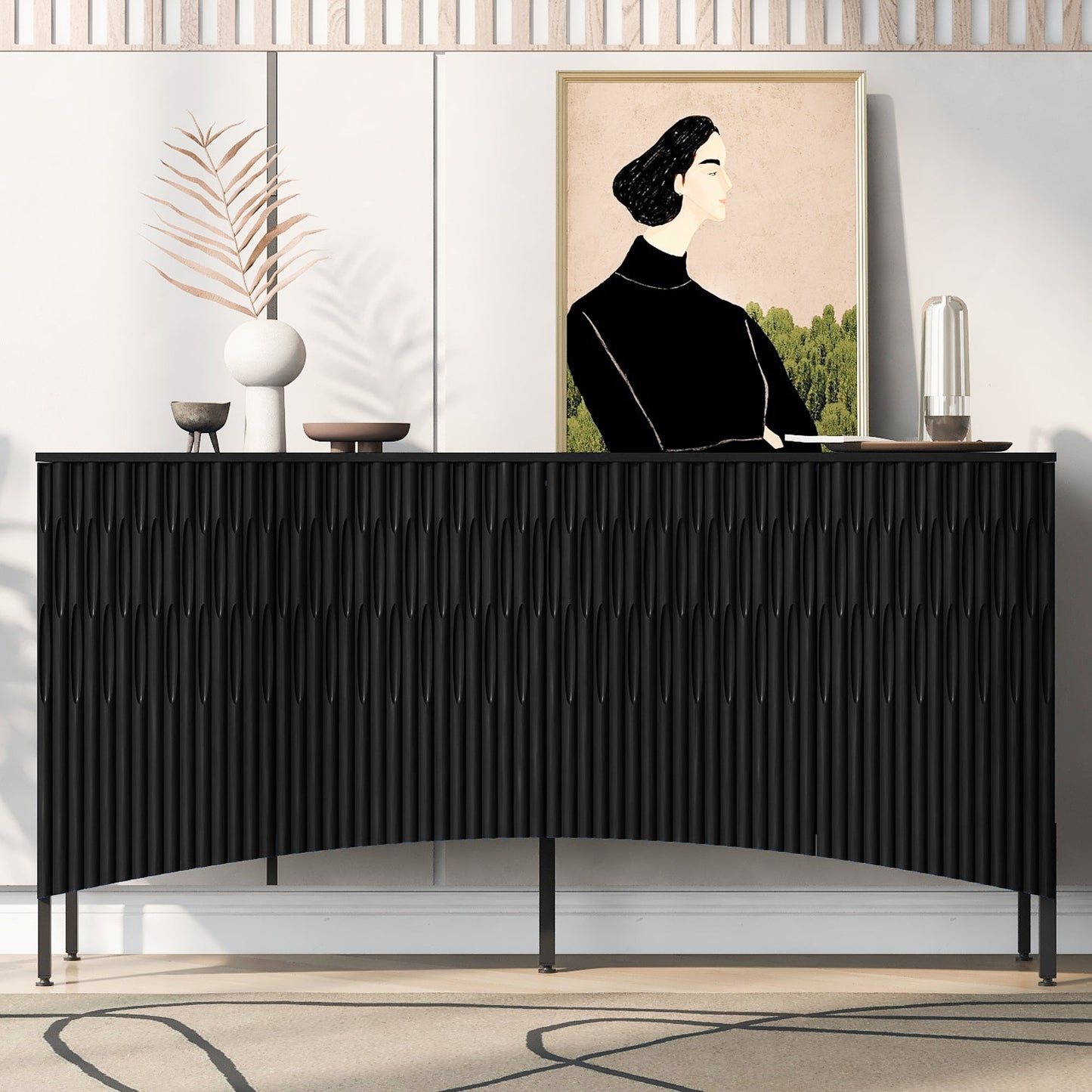 Elegant Sideboard Featuring Curved Bottom Doors with Arched Groove