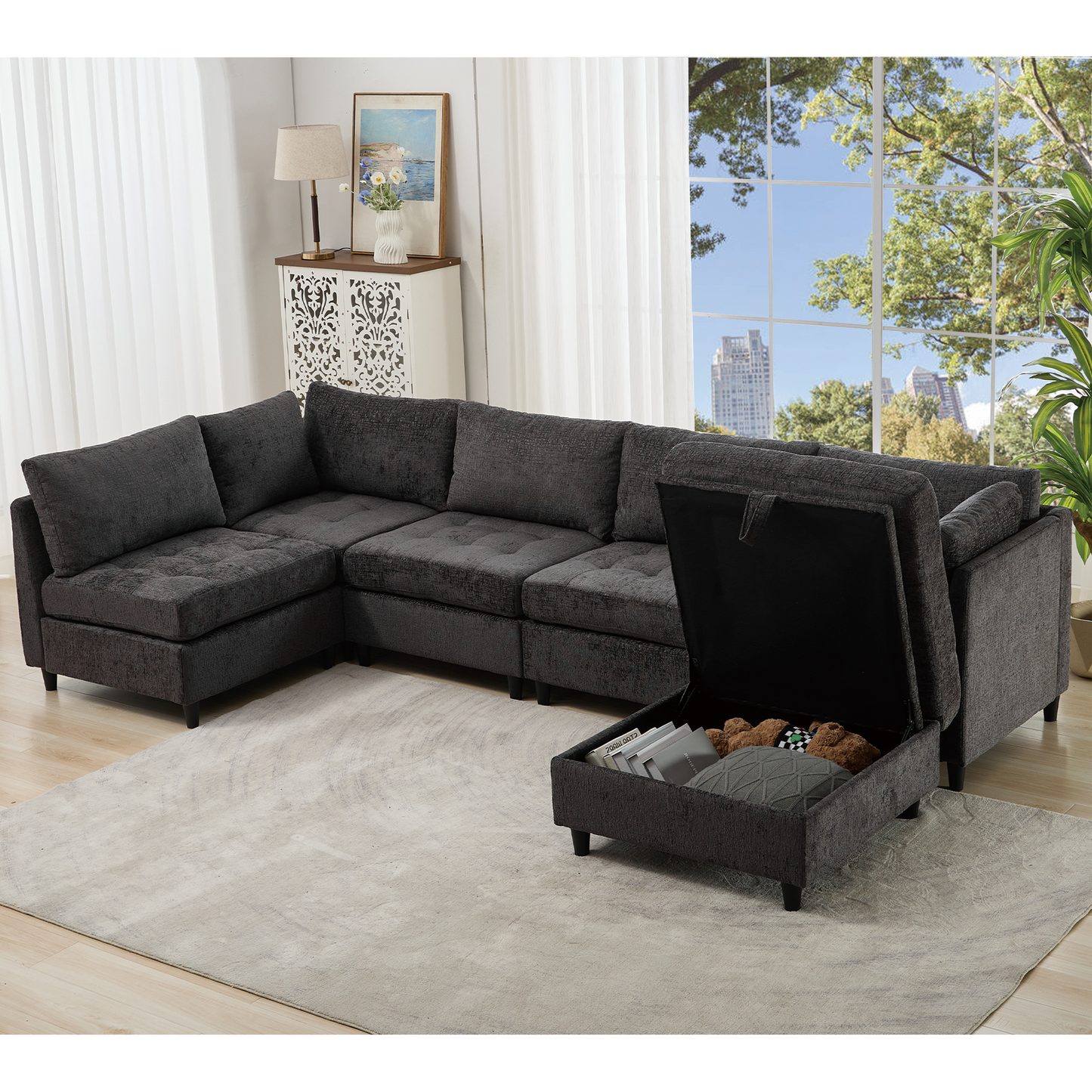 Modular Sectional Couch with Storage Ottoman, U Shaped Sofa, Storage