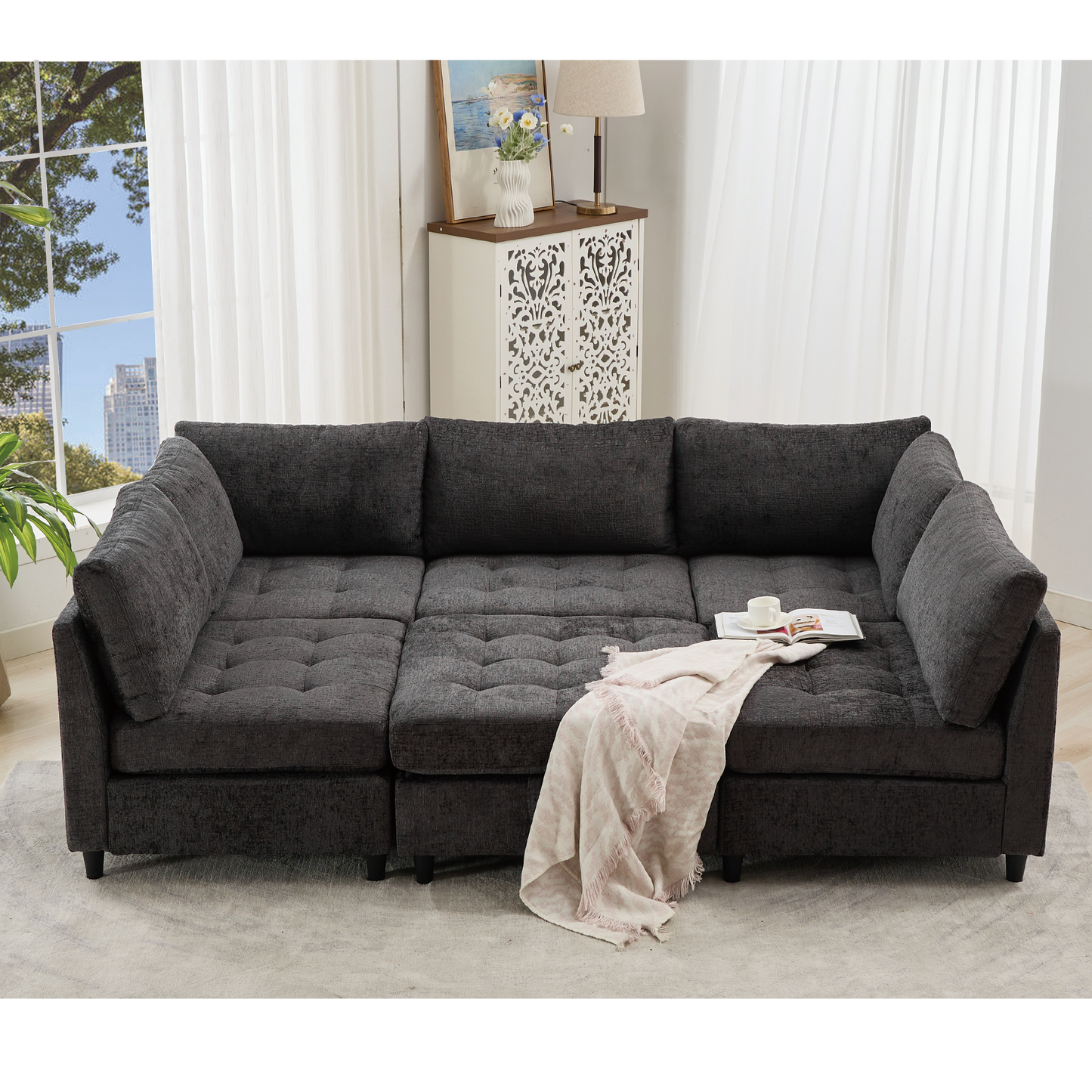 Modular Sectional Couch with Storage Ottoman, U Shaped Sofa, Storage