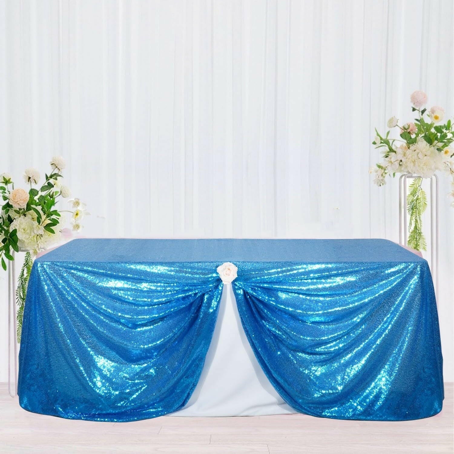 60×102'' Rectangle Turquoise Sequin Tablecloth for Party Cake Dessert Table Exhibition Events, Turquoise.