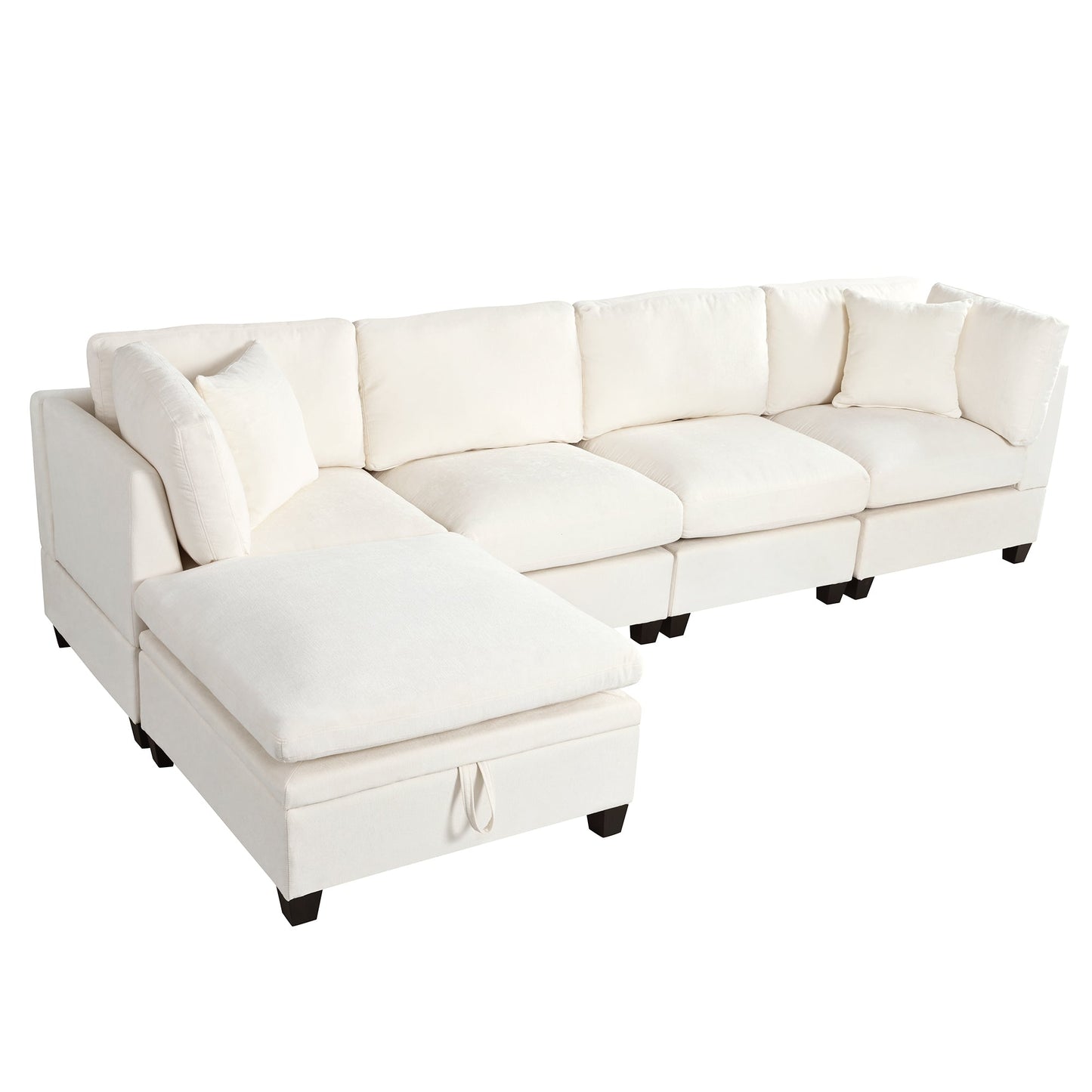 Upholstered Modular Sofa with Removable Storage Ottoman, 2 hidden cup