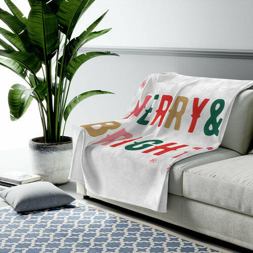 Christmas Holiday Merry & Bright Plush Blanket Throw.