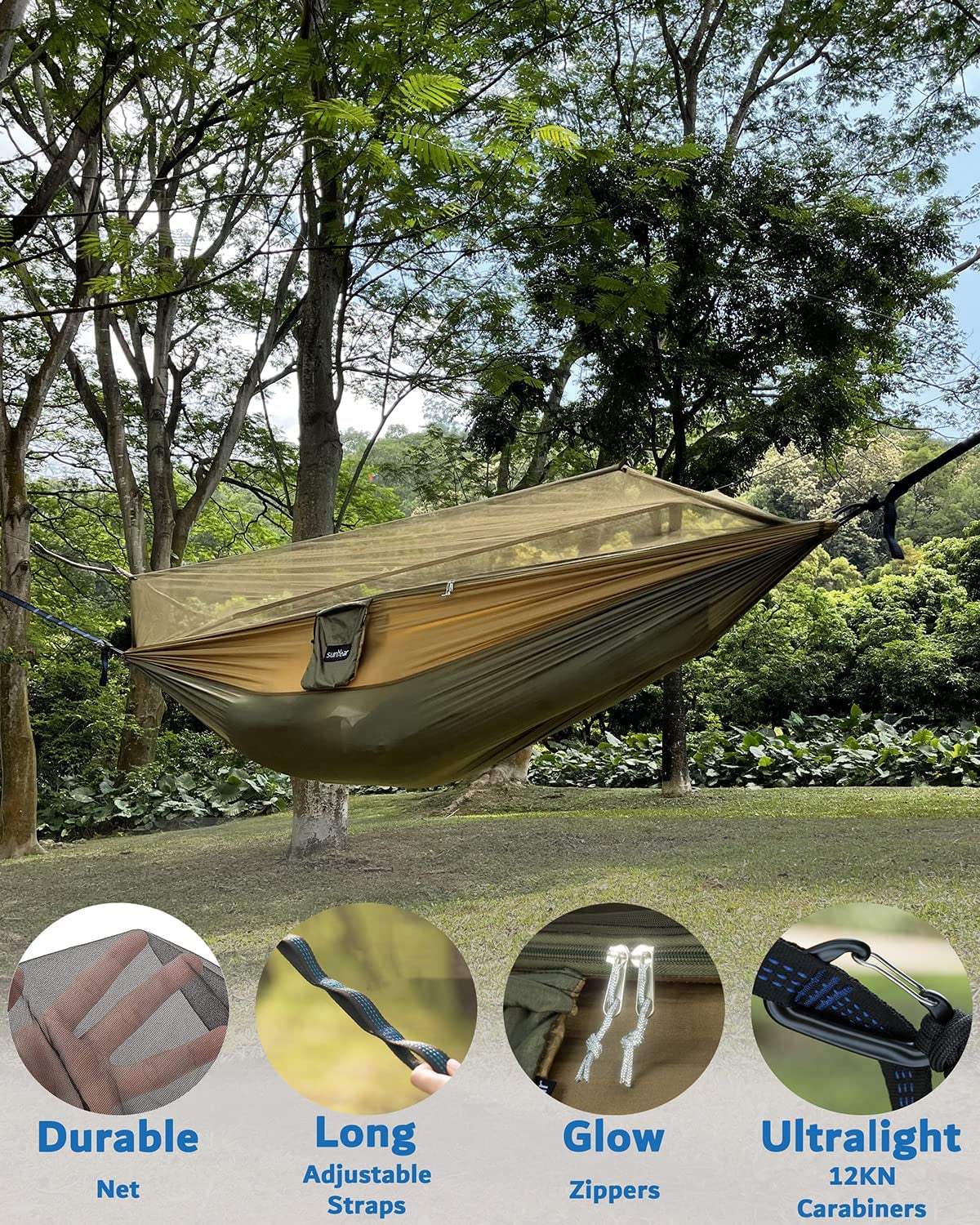 Camping Hammock, Portable Double Hammock with Net, 2 Person Hammock Tent with 2 * 10Ft Straps, Best for Outdoor Hiking Survival Travel.