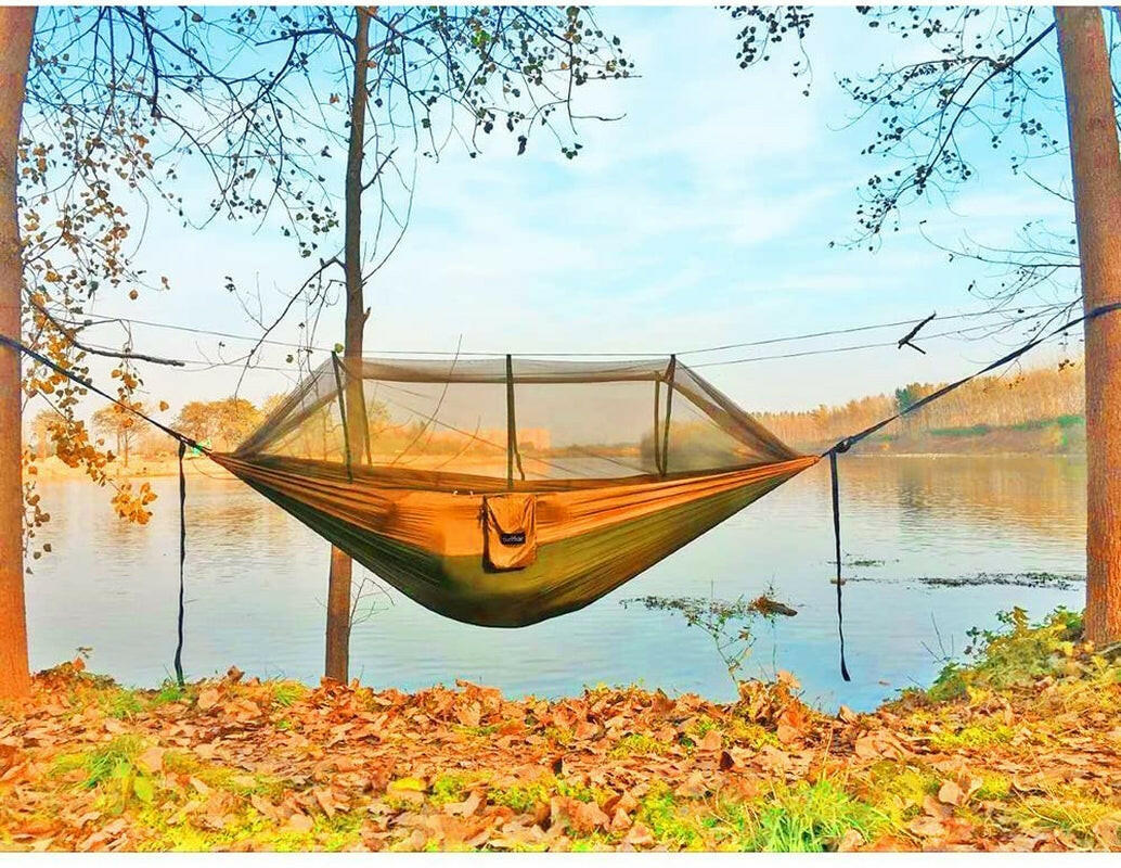 Camping Hammock, Portable Double Hammock with Net, 2 Person Hammock Tent with 2 * 10Ft Straps, Best for Outdoor Hiking Survival Travel.