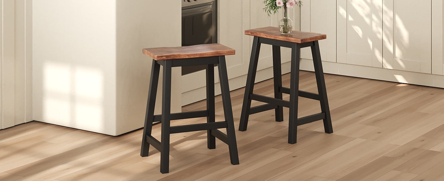 Farmhouse Rustic 2-piece Counter Height Wood Kitchen Dining Stools for