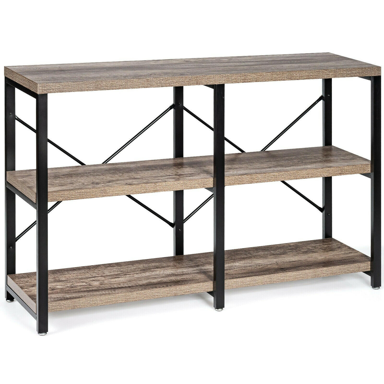 3-Tier Console Table Rustic X-Shaped with Shelves.