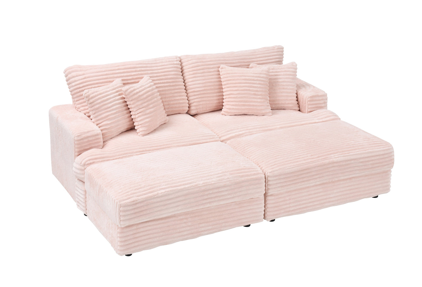 82 inches pink corduroy sofa, two storage feet +4 throw pillows,