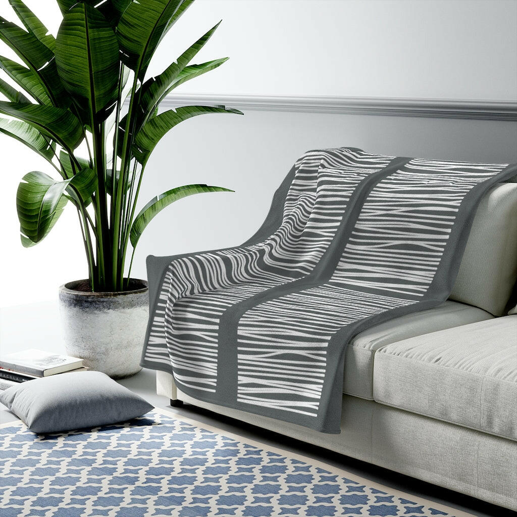 Dark Gray Abstract Lines Plush Blanket Throw.