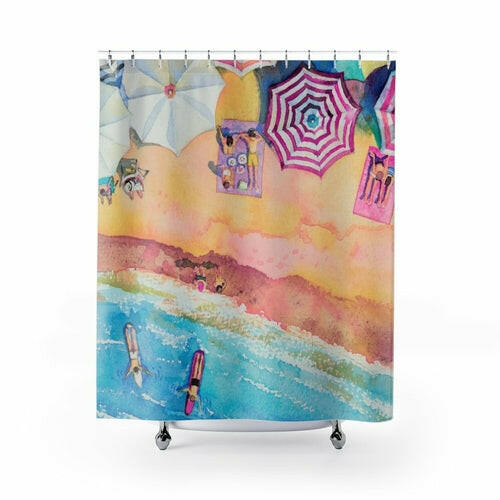 Colorful Day at the Beach Shower Curtains Home Decor.