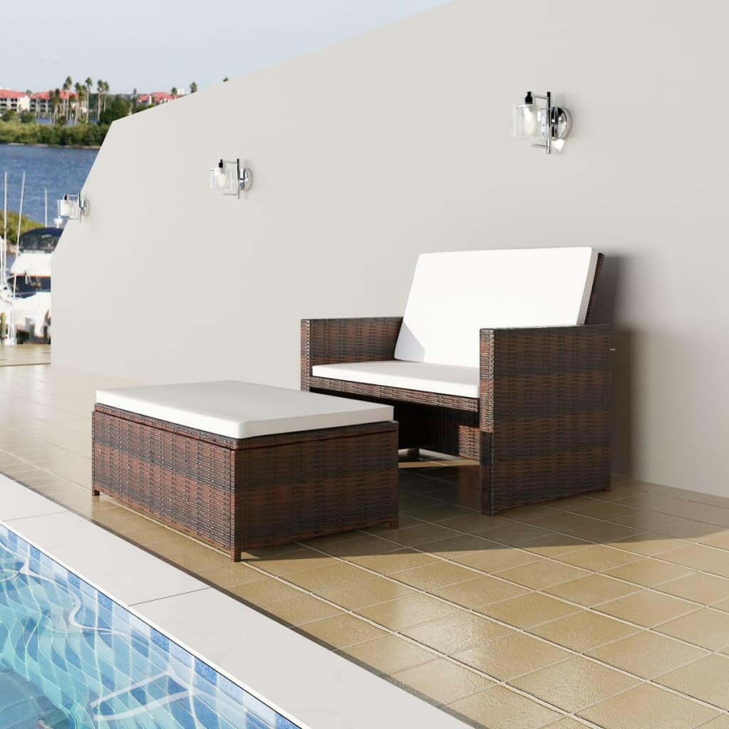 2 Piece Garden Lounge Set with Cushions Poly Rattan Gray.