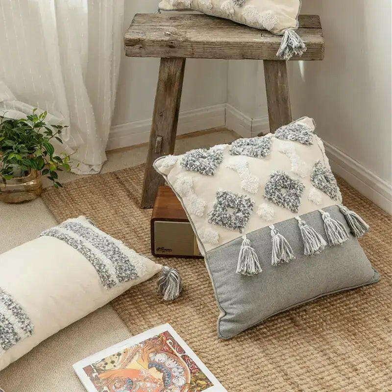 Canvas Tassel Square Pillow Case.