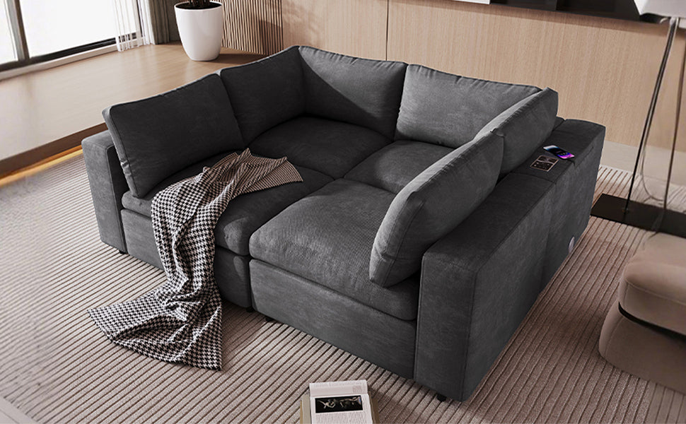 Upholstered Modular Sofa with  with Storage Space, USB Charge