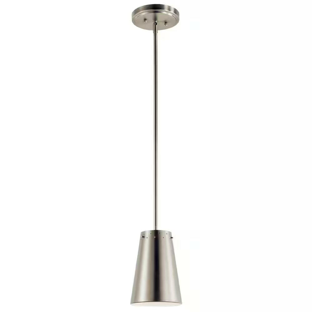 6 In. 1-Light Integrated LED Brushed Nickel Transitional Shaded Kitchen Mini Pendant Hanging Light with Metal Shade.