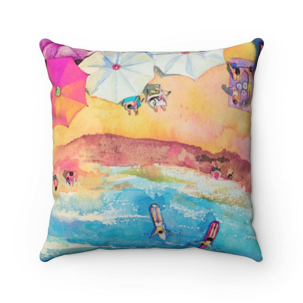 Colorful Day at the Beach Square Pillow.