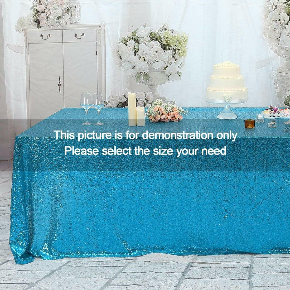 60×102'' Rectangle Turquoise Sequin Tablecloth for Party Cake Dessert Table Exhibition Events, Turquoise.