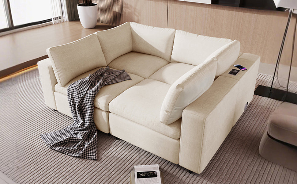 Upholstered Modular Sofa with  with Storage Space, USB Charge