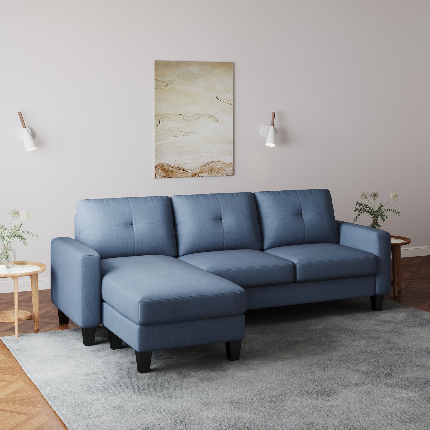 Living Room Furniture with Polyester Fabric L Shape Couch Corner Sofa