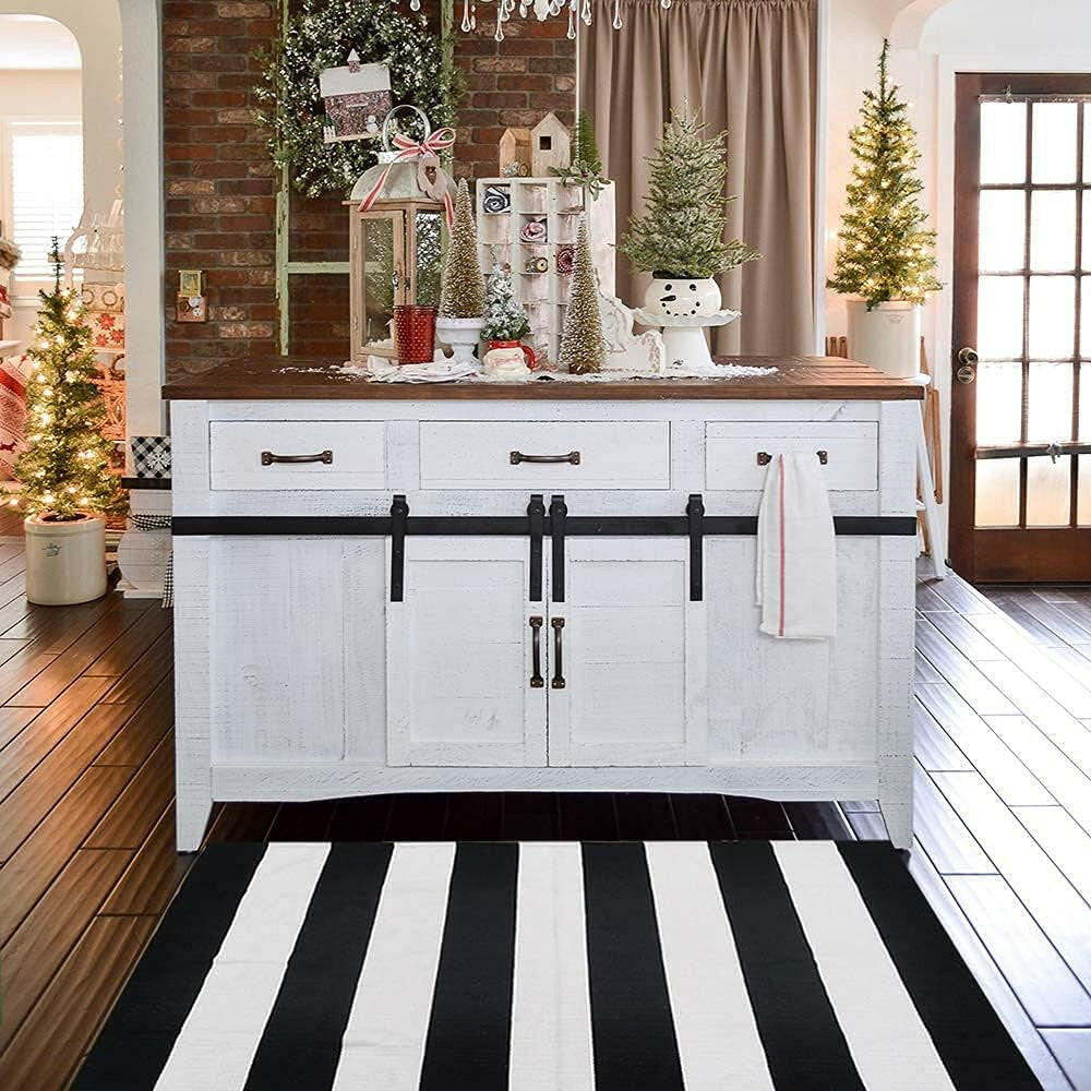 Black and White Striped Outdoor Rug 27.5X 43 Inches Front Door Mat Hand-Woven Cotton Indoor/Outdoor for Layered Mats,Welcome Mat, Porch,Farmhouse,Kitchen,Entry Way.