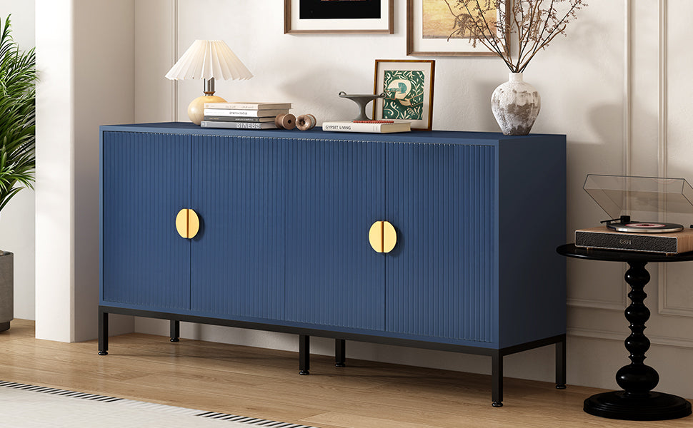 Exquisite Vertical-Striped Four-Door Sideboard with Sturdy Metal Legs