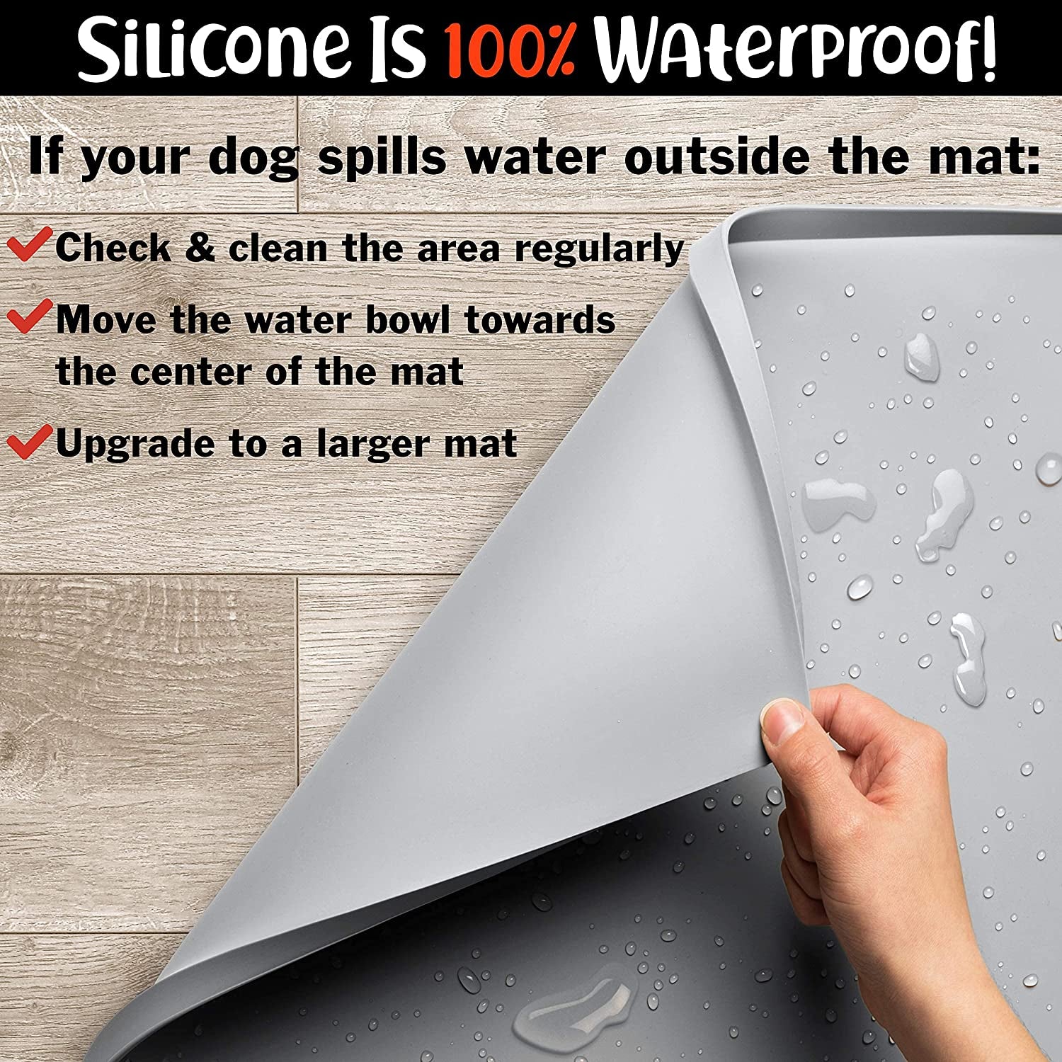 Dog Food Mat - Waterproof Dog Mat for Dog Bowls, Silicone Mat for Dog Food and Water Bowl, Rubber Dog Bowl Mat with Edges, Nonslip Pet Food Mat, Dog Feeding Mat (Large: 24"X16", Mist).