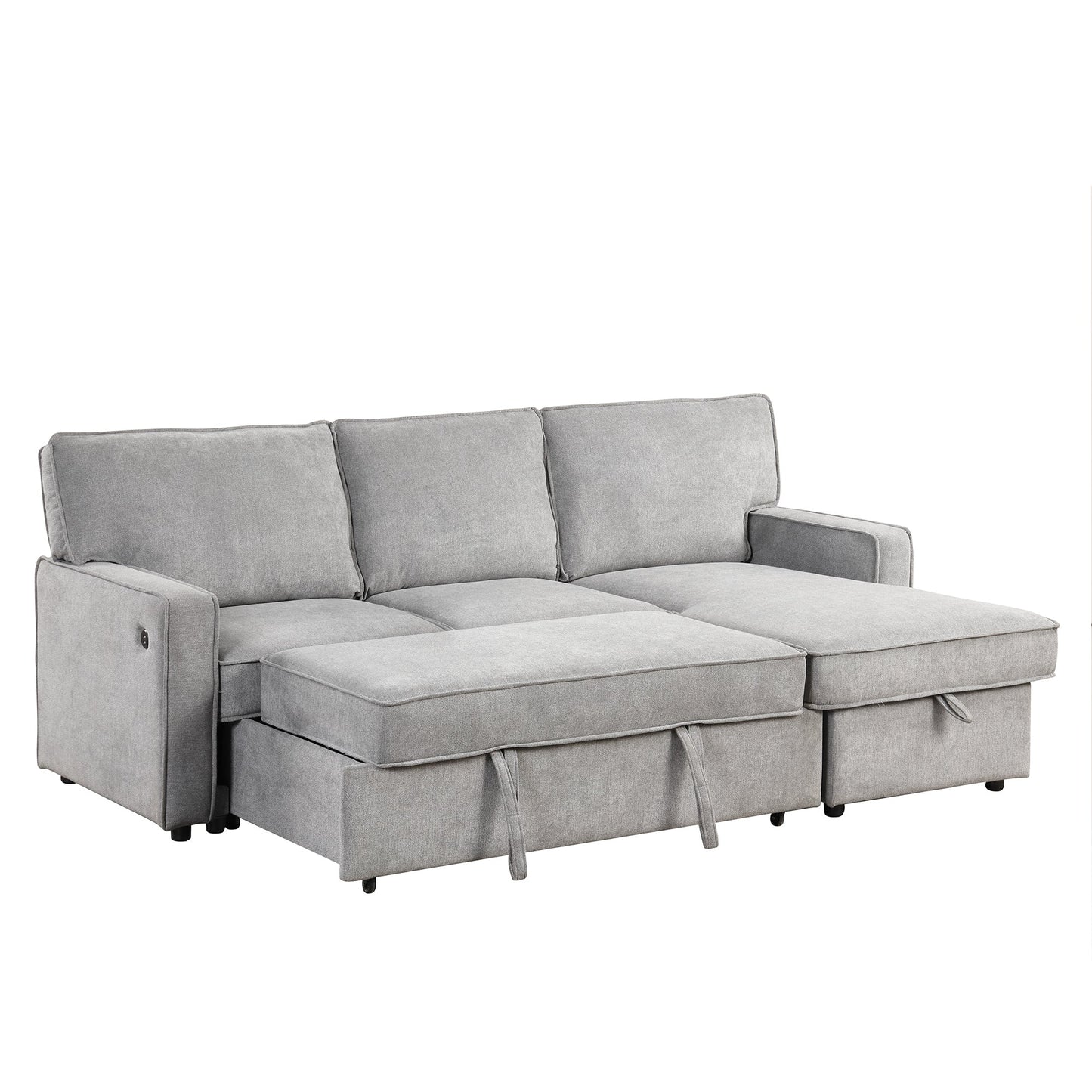 Upholstery Sleeper Sectional Sofa with Storage Space, USB port, 2 cup