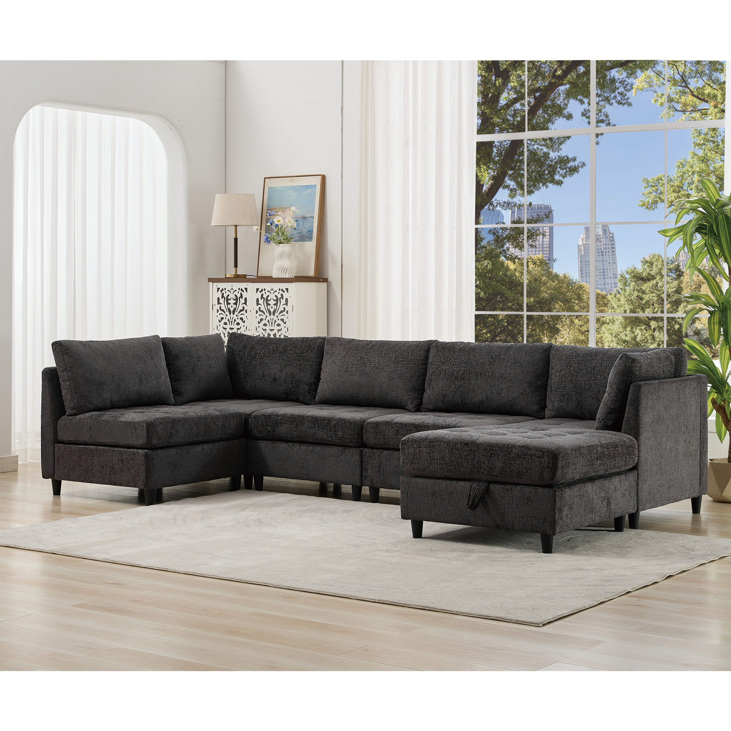 Modular Sectional Couch with Storage Ottoman, U Shaped Sofa, Storage