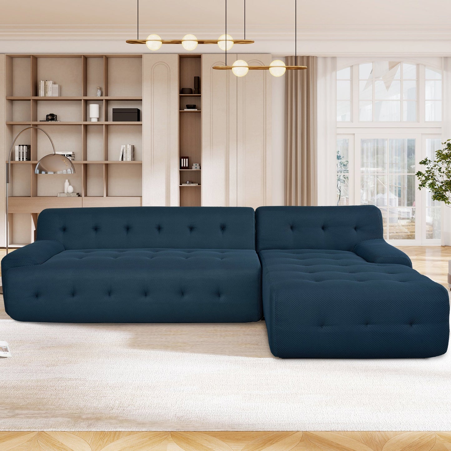 Modern Large L-Shaped Modular Sofa, Minimalist Style, 2-Piece Set with