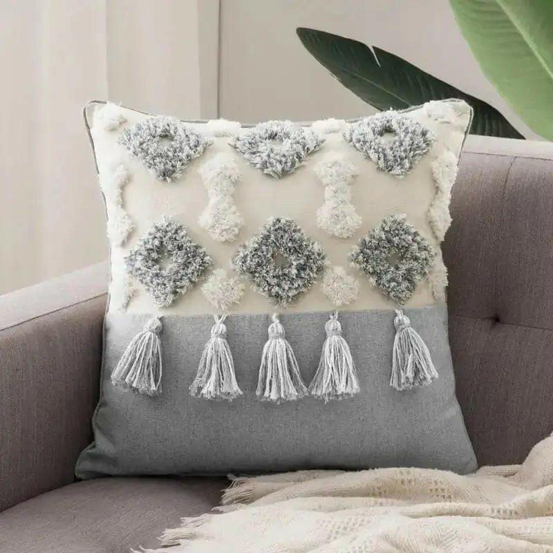 Canvas Tassel Square Pillow Case.