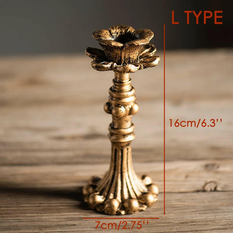 French Antique Resin Rustic Gold Candle Holder.