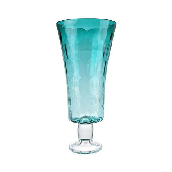 Aqua Footed Hurricane Vase Tall.