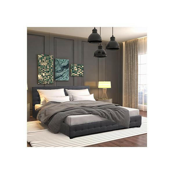 Eden Gas Lift Bed With Headboard Platform Storage Dark Grey Fabric.