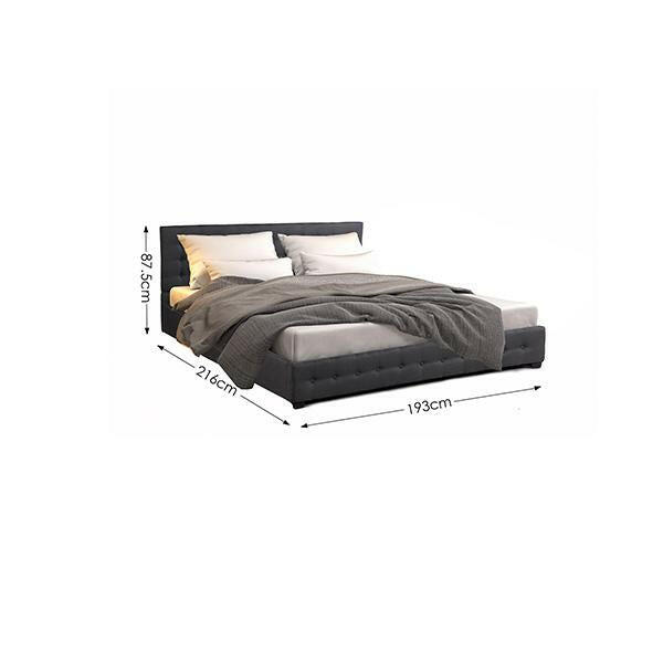 Eden Gas Lift Bed With Headboard Platform Storage Dark Grey Fabric.