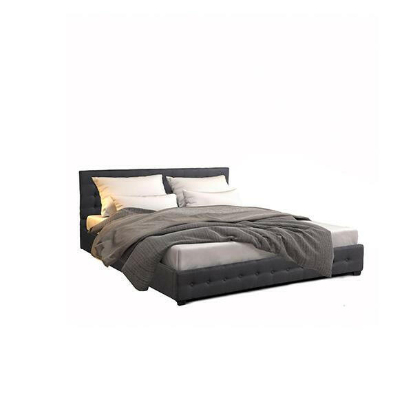 Eden Gas Lift Bed With Headboard Platform Storage Dark Grey Fabric.