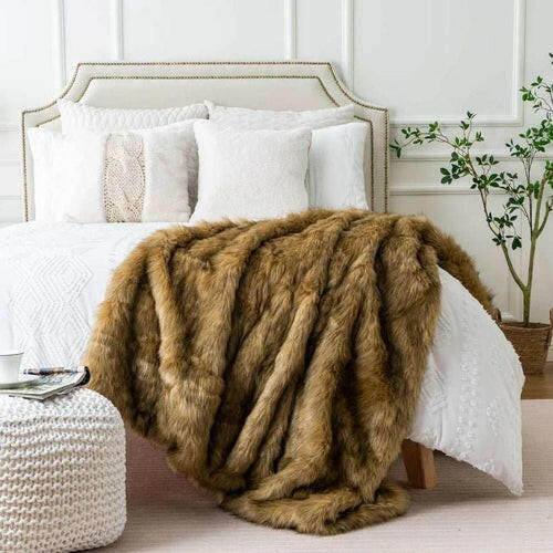 Faux Fur Ocher Blanket.