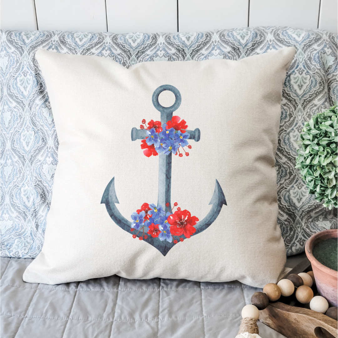 Floral Anchor Pillow Cover