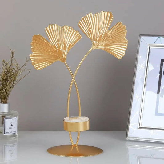 Golden Ginkgo Leaf Candle Holder.