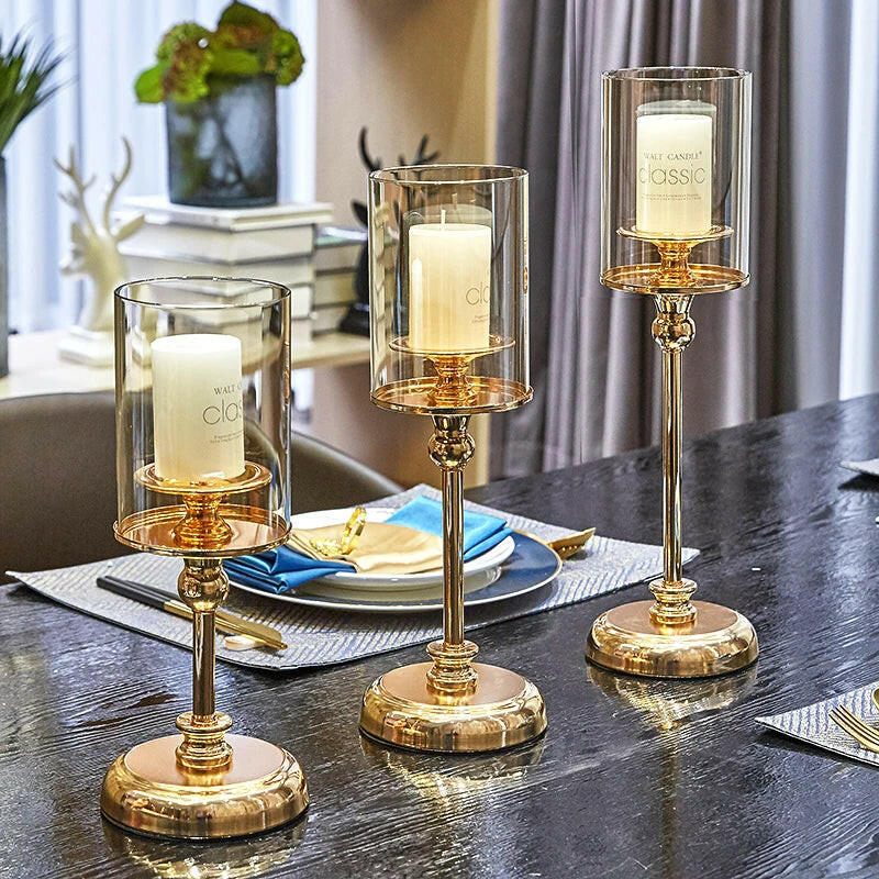 Golden Glass Candle Holders Pillar.