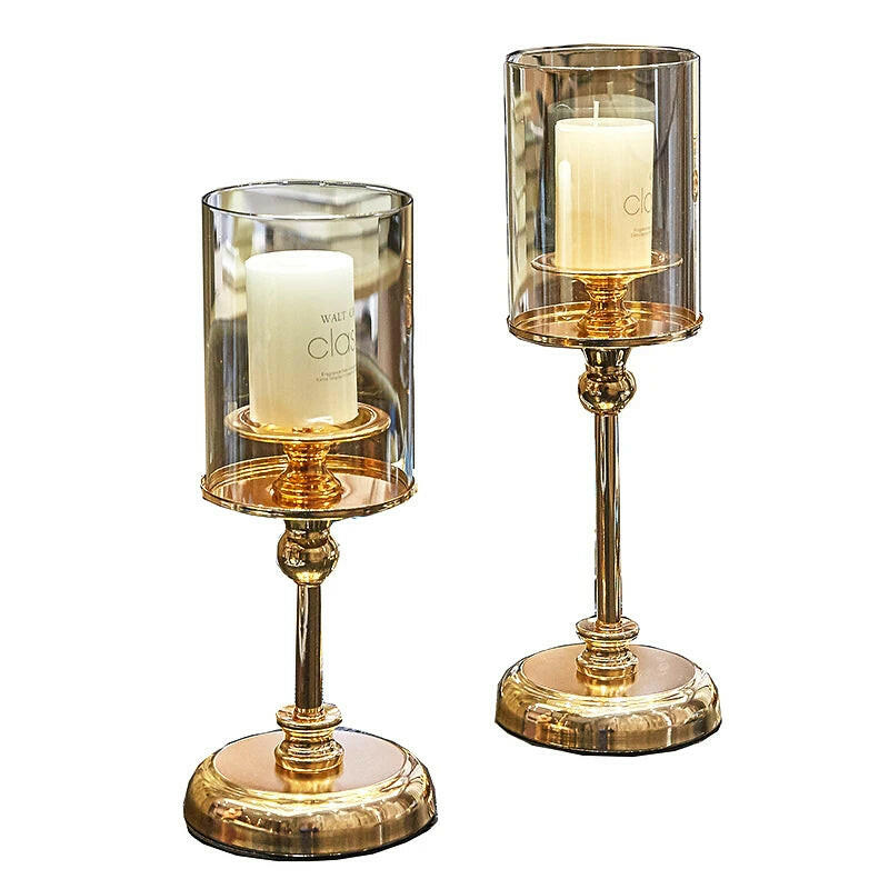 Golden Glass Candle Holders Pillar.