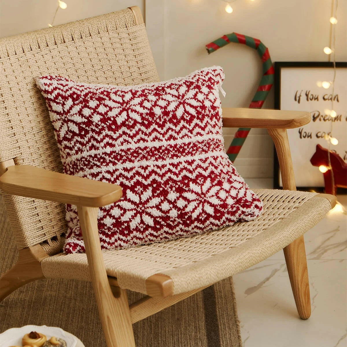 Christmas Snowflake Square Decorative Pillow Cover.