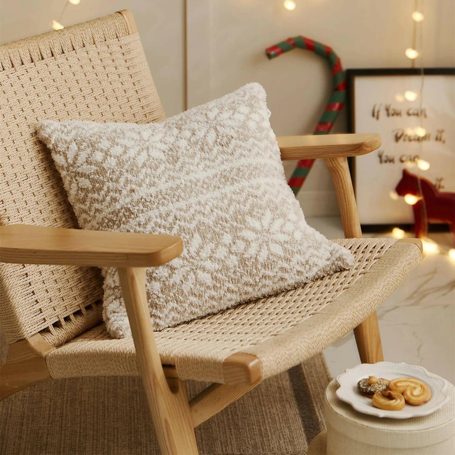 Christmas Snowflake Square Decorative Pillow Cover.