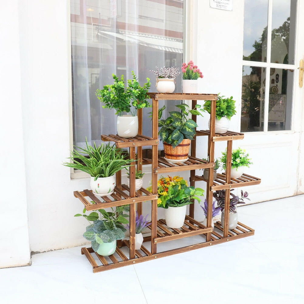 Indoor 9 Tier Wooden Plant Home Decor Stand.