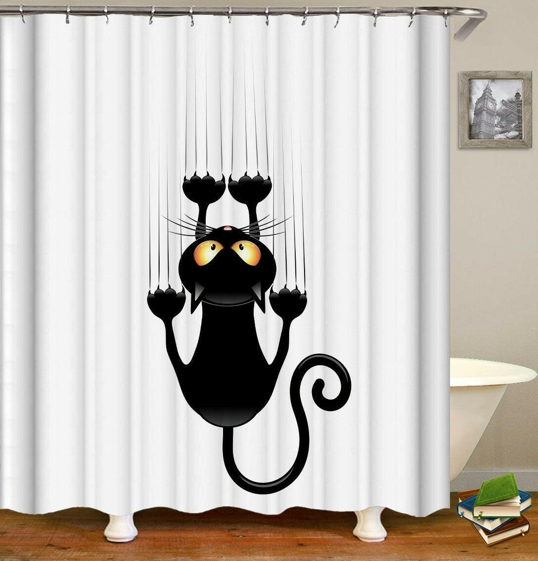 Slippery Cat Shower Curtain.