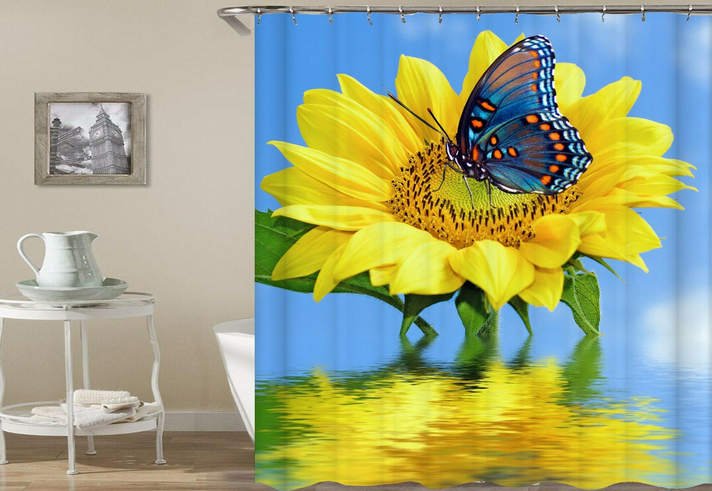 Sunflower ft Butterfly Shower Curtain.