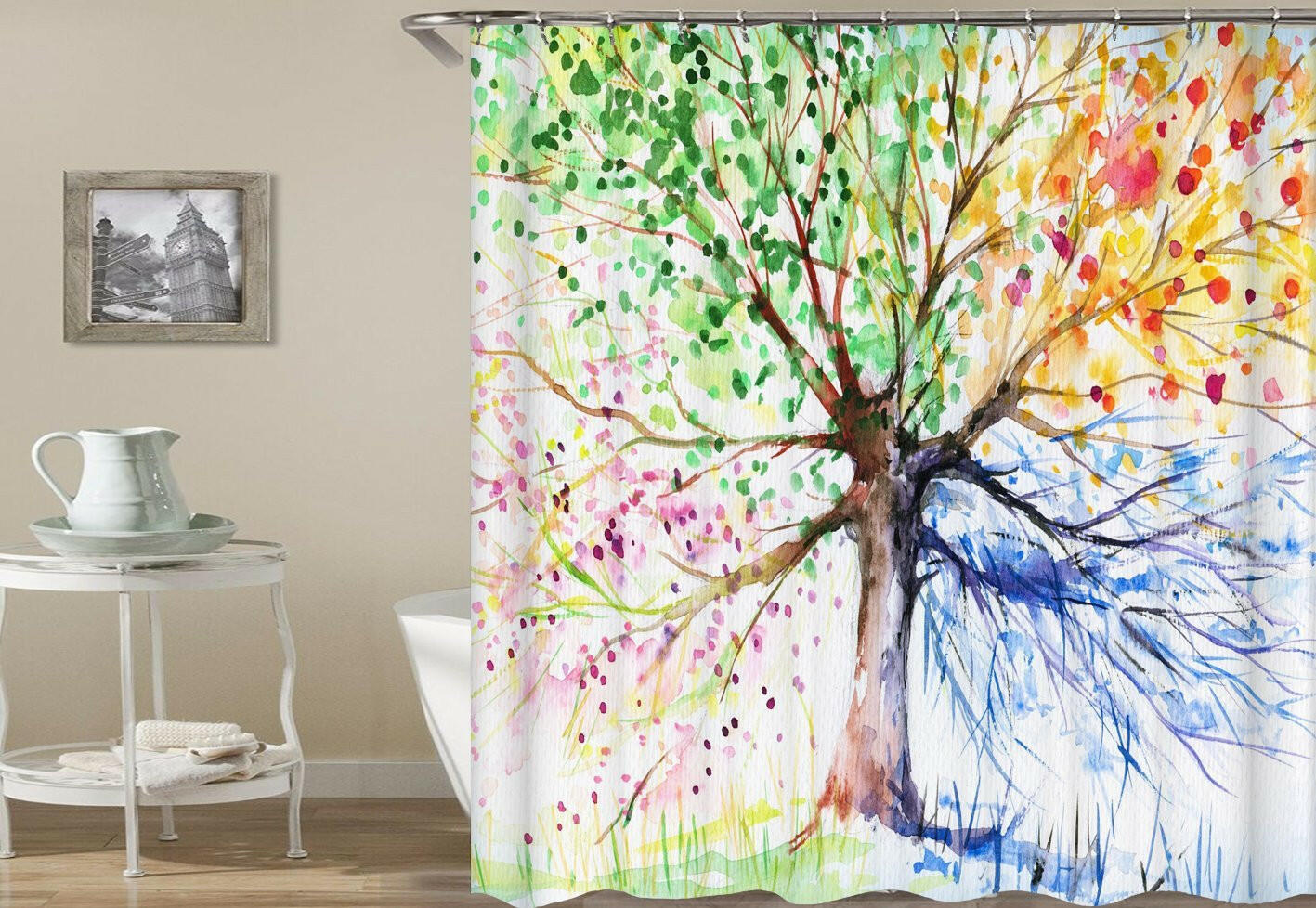 Four Colors Tree Shower Curtain.