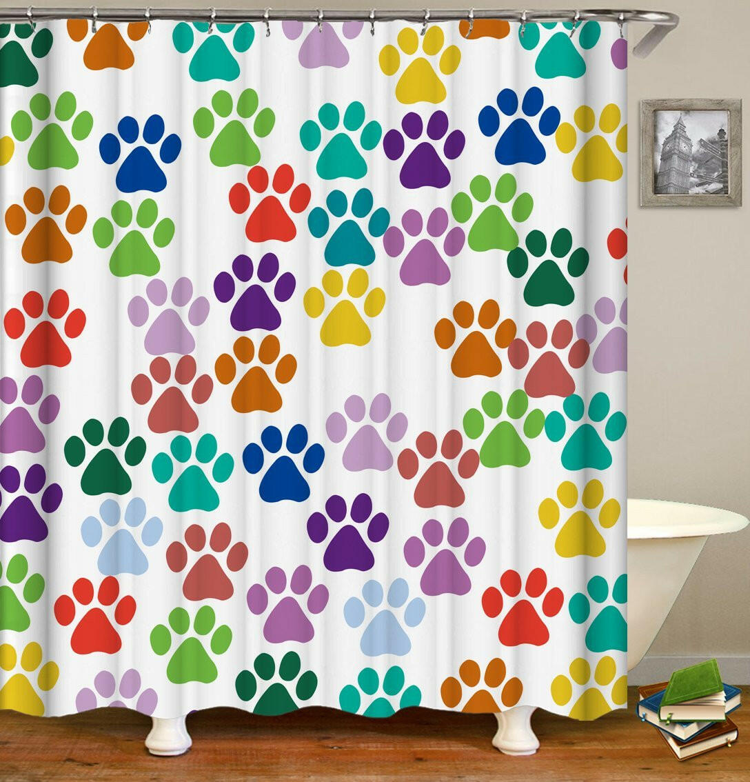 Colorful Dog Paws Shower Curtain.