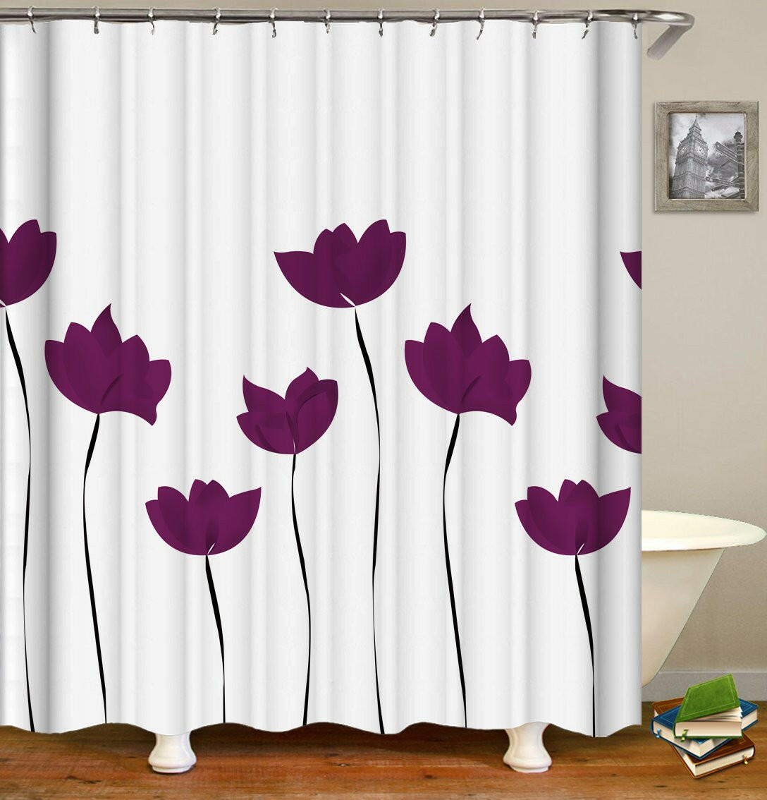 Purple Tulip Drawing Shower Curtain.