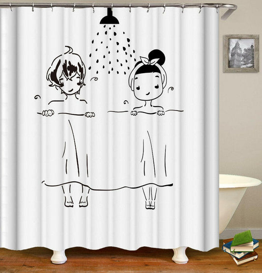 Couples Shower Black And White Drawing Shower Curtain.