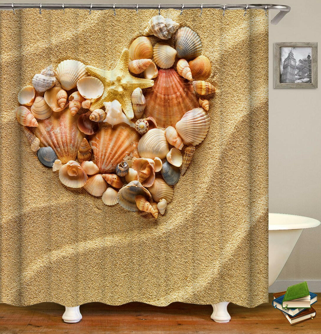 Heart Shape Seashells Shower Curtain.