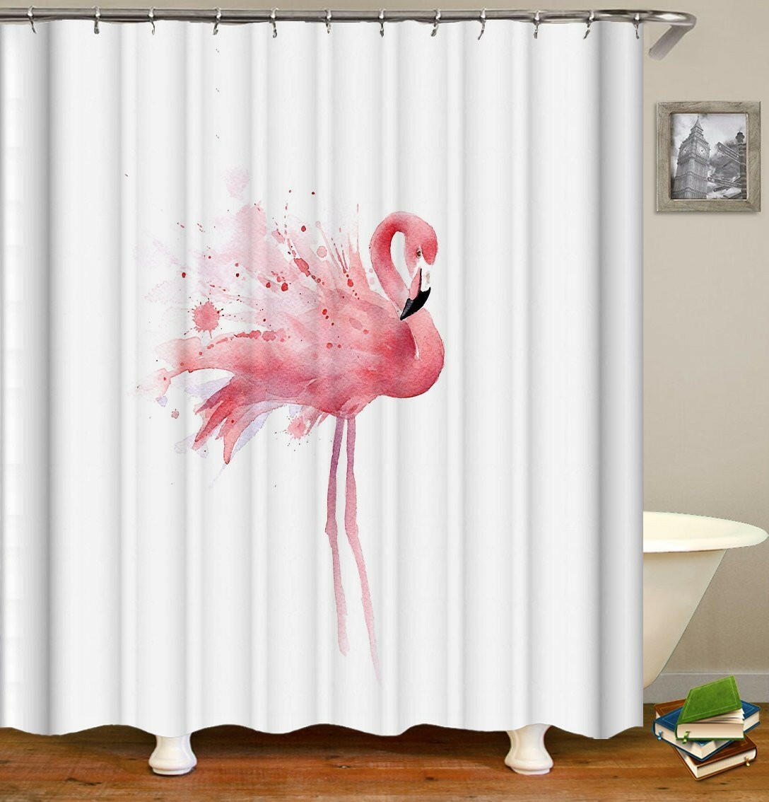 Single Flamingo Painting Shower Curtain.